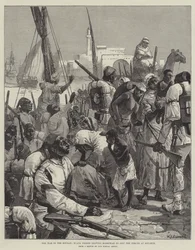 La guerre au Soudan, troupes noires quittant Massowah pour rejoindre les forces à Souakim