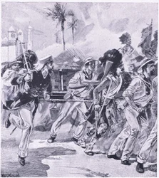 La brigade navale du HMS Shannon à Lucknow, novembre 1857, illustration de British Battles on Land and Sea, 1915