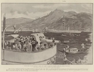 Visite des navires de guerre japonais Akagi et Hiyei dans le port de Nagasaki, après la bataille de la Yalu