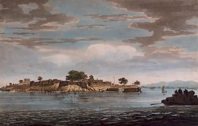 Vue du fort de Mongheer, sur les rives du Gange