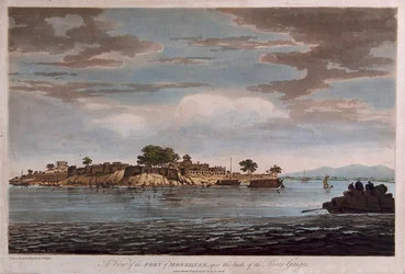 Vue du fort de Mongheer, sur les rives du Gange