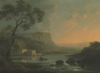 Paysage avec pêcheurs sur un lac