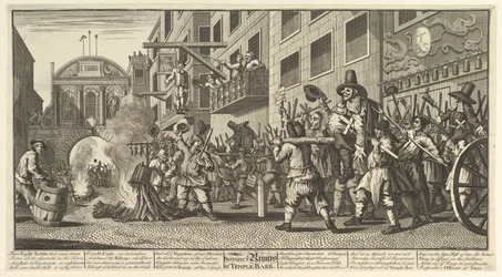 Brûler les croupions à Temple Bar Douze grandes illustrations pour Hudibras de Samuel Butler, 1725-68