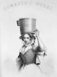 Représentation par J. Moore, sous forme de gravure, de la laitière du Musicien enragé de Hogarth