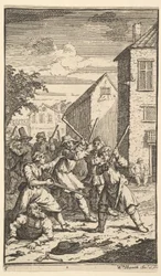 Hudibras vaincu par Trulla Dix-sept petites illustrations pour Hudibras de Samuel Butler, 1721-26