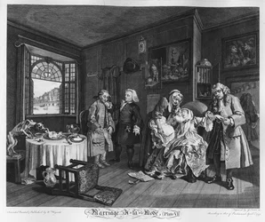 Le mariage à la mode, planche VI, La mort de la dame