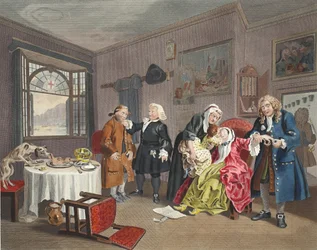 Mariage à la mode, Planche VI, La mort de la dame, illustration de 