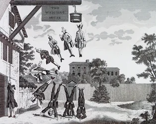 La Maison de Pesée. (gravité absolue) par William Hogarth