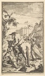 Trulla attaquant Hudibras Dix-sept petites illustrations pour Hudibras de Samuel Butler..., 1721-26