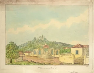 Mont Saint-Thomas à Madras, vers 1830 (gravure en couleur)