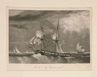 La Brigantine américaine Porpoise dans une tempête