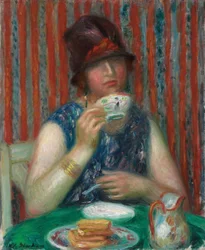 Fille avec une tasse de thé, vers 1920