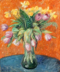 Tulipes lavande et jonquilles