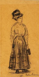 Femme au chapeau noir et à la jupe noire