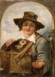 Garçon italien avec un cochon d