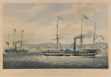 Navires de la General Steam Navigation Company. Le Caledonia de 800 tonnes, quittant Hambourg - Le Neptune de 800 tonnes, entrant dans l