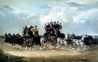Les courriers de jour de Brighton passant sur Hockward Common, gravé par Charles Hunt