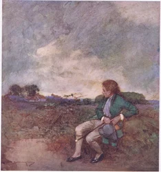 Ici, alors que je fais mes rondes solitaires, au milieu de tes promenades enchevêtrées et de tes terrains en ruine (lithographie en couleur)