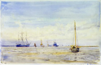 La rivière Hamble (Angleterre) et la navigation de plaisance. Aquarelle, fin du 19e siècle, par William Lionel Wyllie