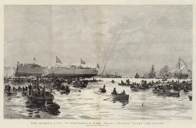 La visite de la reine à Portsmouth, le HMS Royal Arthur prend l