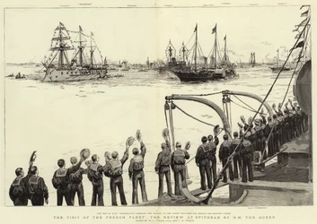 La visite de la flotte française, la revue à Spithead par Sa Majesté la Reine