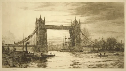 Tower Bridge vu de la Tamise, Londres, vers 1894-1931