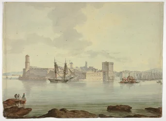 Port devant une ville fortifiée