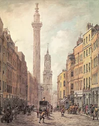Vue de Fish Street Hill, Monument et St. Magnus the Martyr depuis Gracechurch Street, Londres, 1795