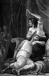 Dalila coupant les cheveux de Samson, lui enlevant ainsi sa force, 1820