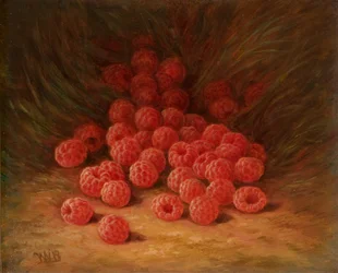 Framboises rouges sur un sol forestier 1866