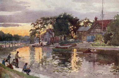 Bateaux universitaires sur le Cam, coucher de soleil