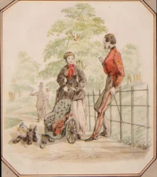 Une jeune nourrice négligeant son charge, vers 1865