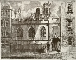 Cliffords Inn Hall et Clock Turret, avec la tour lanterne de St. Clement Danes au-delà, 1934