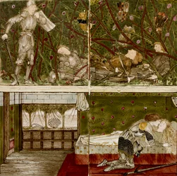 Seize carreaux formant huit illustrations du conte 