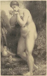 Nue buvant à une fontaine