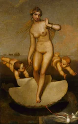 Vénus guidant Eneas et les Troyens vers le rivage latin