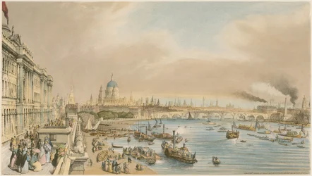Somerset House, Cathédrale Saint-Paul et Pont de Blackfriars depuis le Pont de Waterloo, c 1840