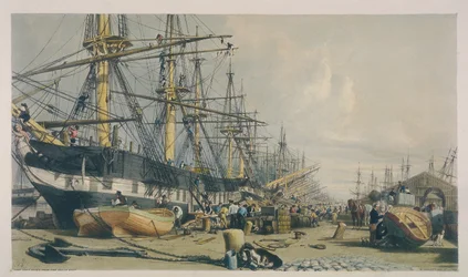Vue des docks des Indes occidentales depuis le sud-est, 1840