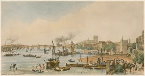 Westminster et Hungerford depuis le pont de Waterloo, c. 1840