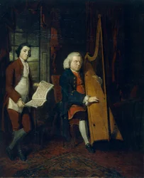 John Parry le harpiste aveugle avec un assistant, c1770-1780