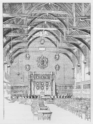 La salle de classe de Westminster, anciennement le dortoir des abbés, vers 1897