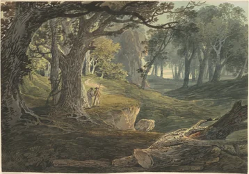 Voyageurs dans une Clairière Forestière