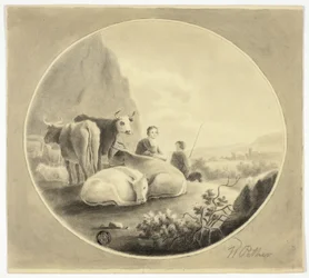 Gardiens de troupeaux, vaches et moutons dans le paysage