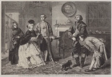 Honeywood présentant les huissiers à Miss Richland comme ses amis