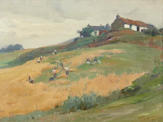 Travailleurs de la récolte sur une colline