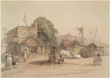 Scène de village avec un petit autel 