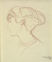 Tête de femme (Parthenia Passano ?) de profil vers la gauche