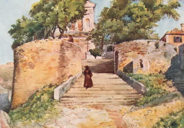 Église Oregina, Gênes (lithographie couleur)