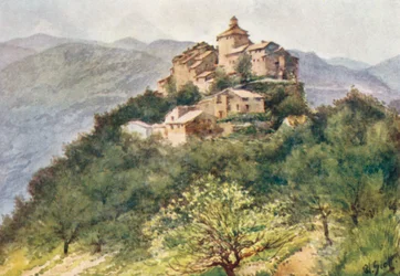La Roquette, dans la vallée du Var (lithographie couleur)