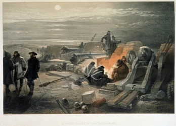 Une nuit tranquille dans les batteries, 1855